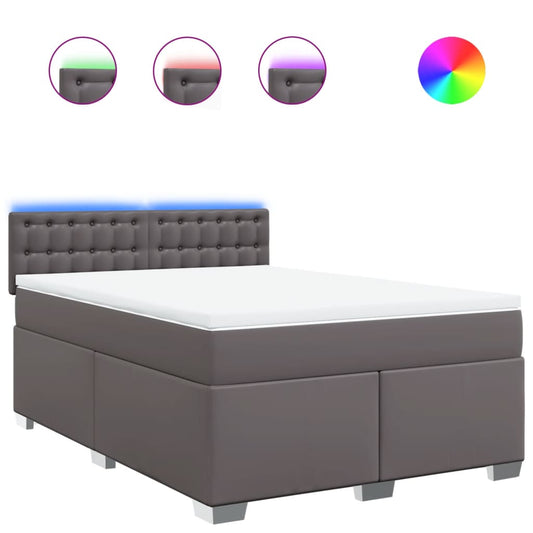 vidaXL Κρεβάτι Boxspring με Στρώμα Γκρι 160x200εκ. από Συνθετικό Δέρμα