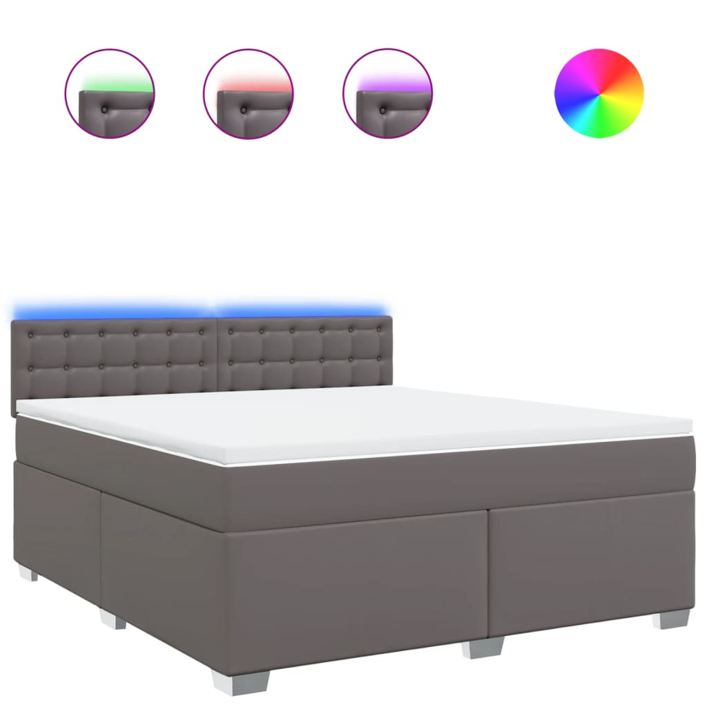 vidaXL Κρεβάτι Boxspring με Στρώμα Γκρι 180x200 εκ. Συνθετικό Δέρμα