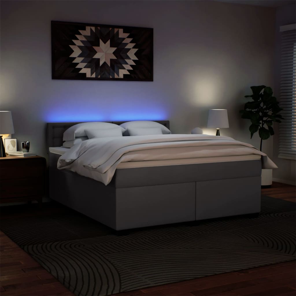 vidaXL Κρεβάτι Boxspring με Στρώμα Γκρι 180x200 εκ. Συνθετικό Δέρμα
