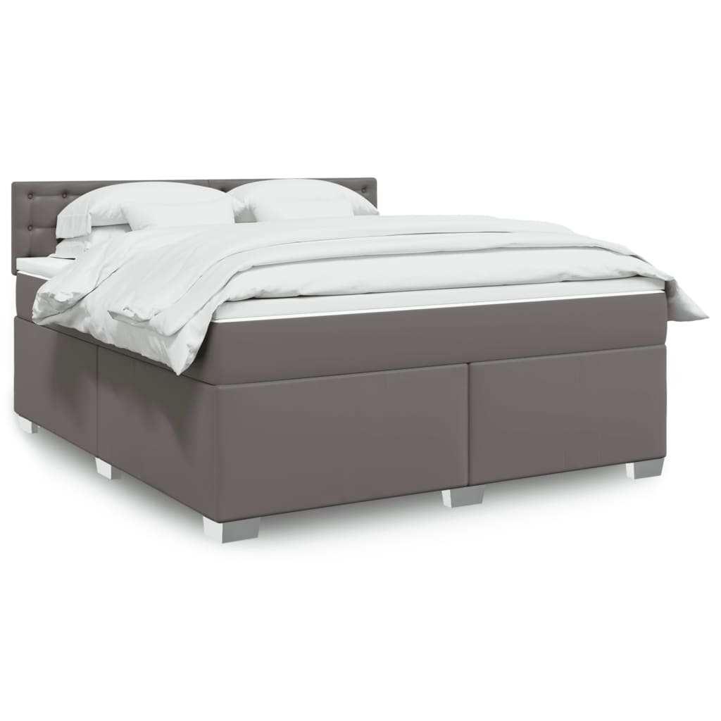 vidaXL Κρεβάτι Boxspring με Στρώμα Γκρι 180x200 εκ. Συνθετικό Δέρμα