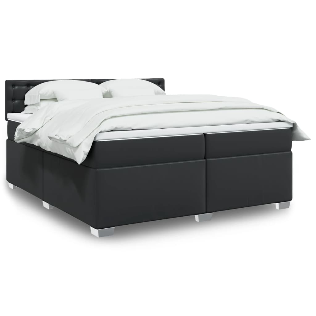 vidaXL Κρεβάτι Boxspring με Στρώμα Μαύρο 200x200 εκ. Συνθετικό Δέρμα