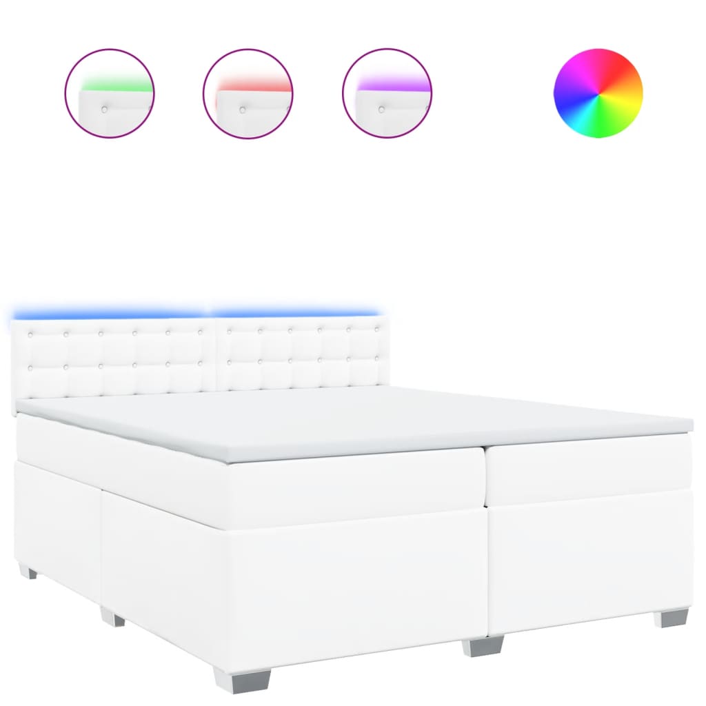 vidaXL Κρεβάτι Boxspring με Στρώμα Λευκό 200x200 εκ. Συνθετικό Δέρμα