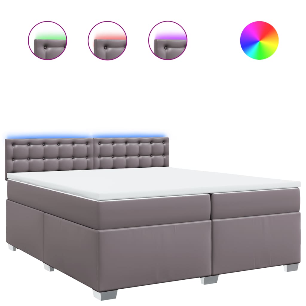 vidaXL Κρεβάτι Boxspring με Στρώμα Γκρι 200x200 εκ. Συνθετικό Δέρμα