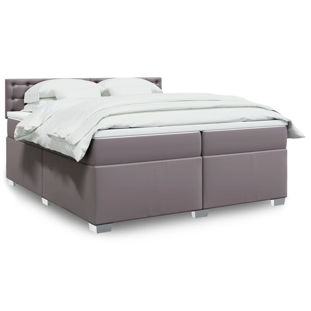 vidaXL Κρεβάτι Boxspring με Στρώμα Γκρι 200x200 εκ. Συνθετικό Δέρμα