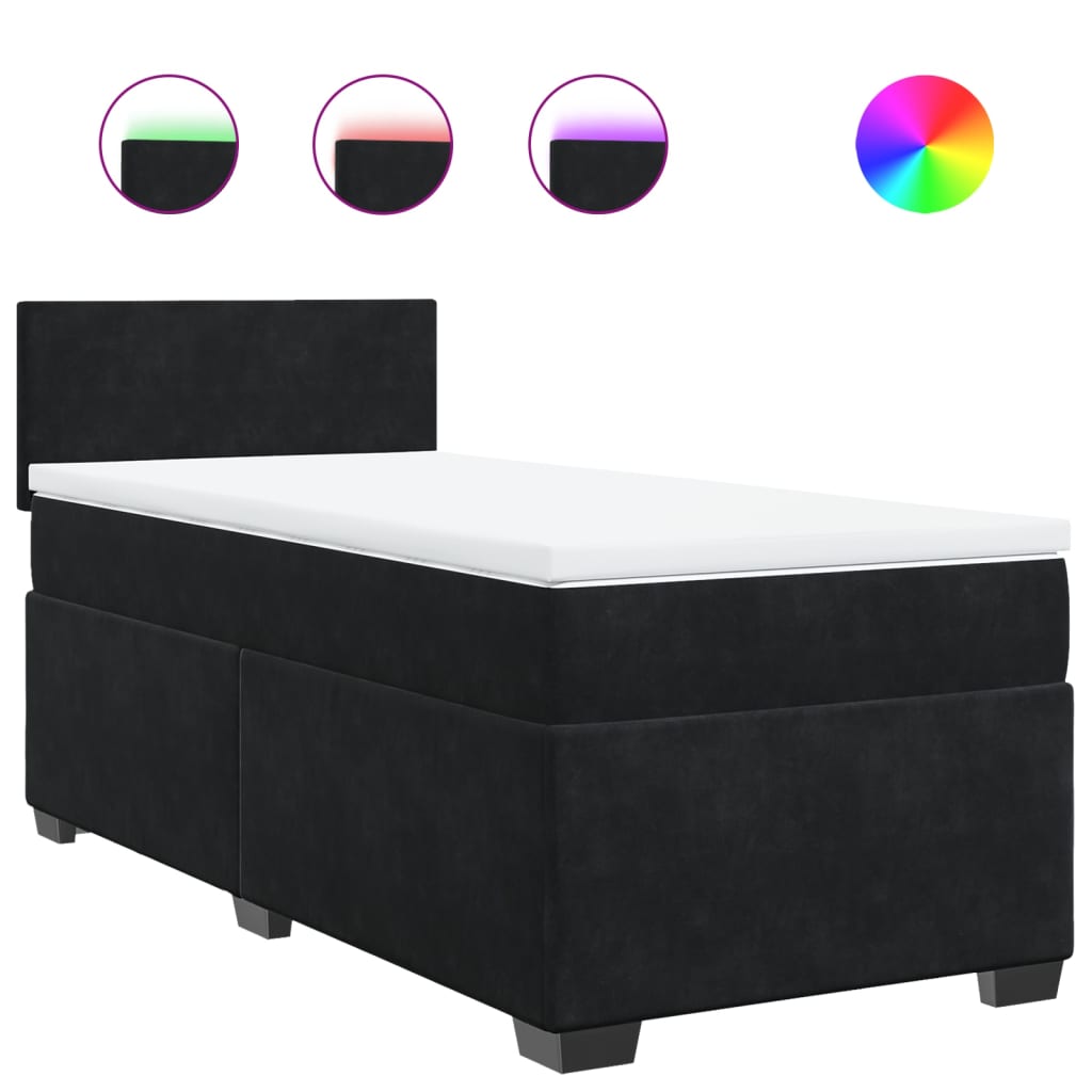 vidaXL Κρεβάτι Boxspring με Στρώμα Μαύρο 80 x 200 εκ. Βελούδινο