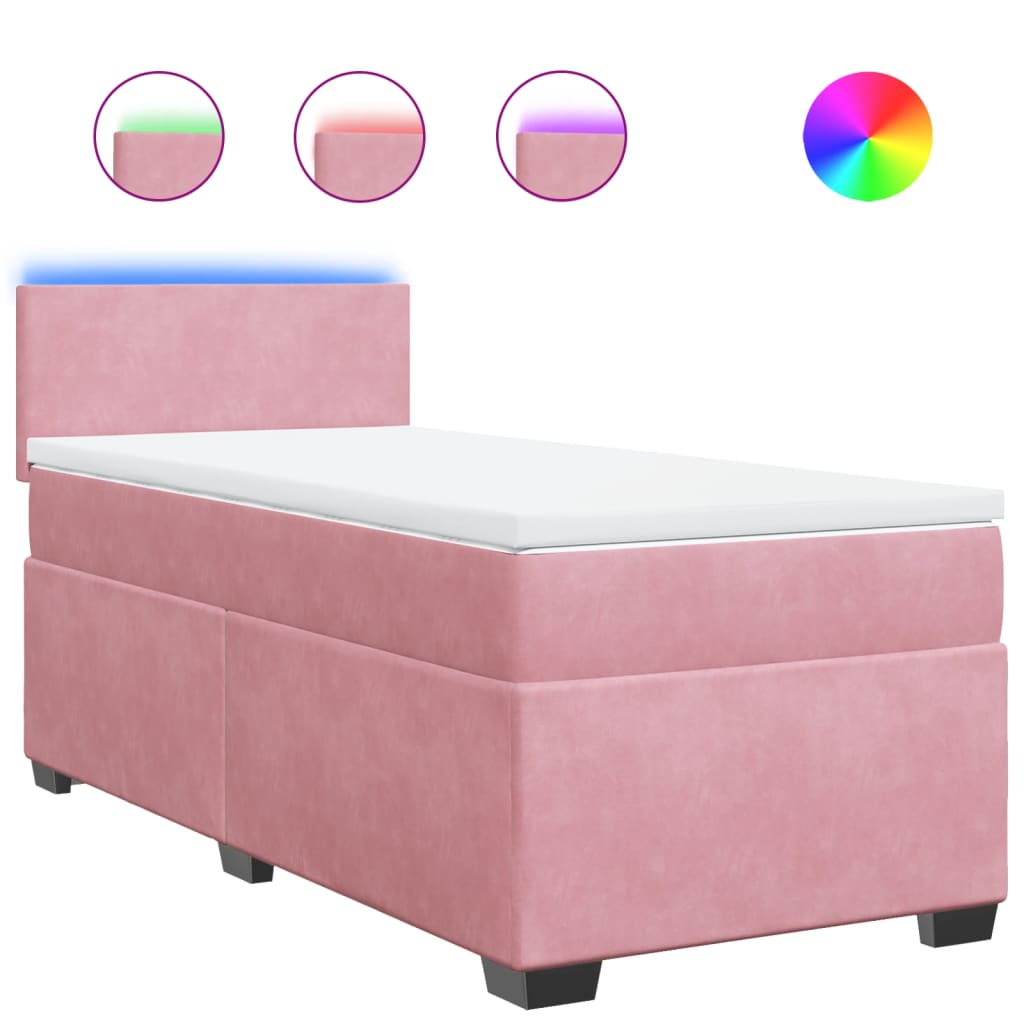 vidaXL Κρεβάτι Boxspring με Στρώμα Ροζ 80 x 200 εκ. Βελούδινο
