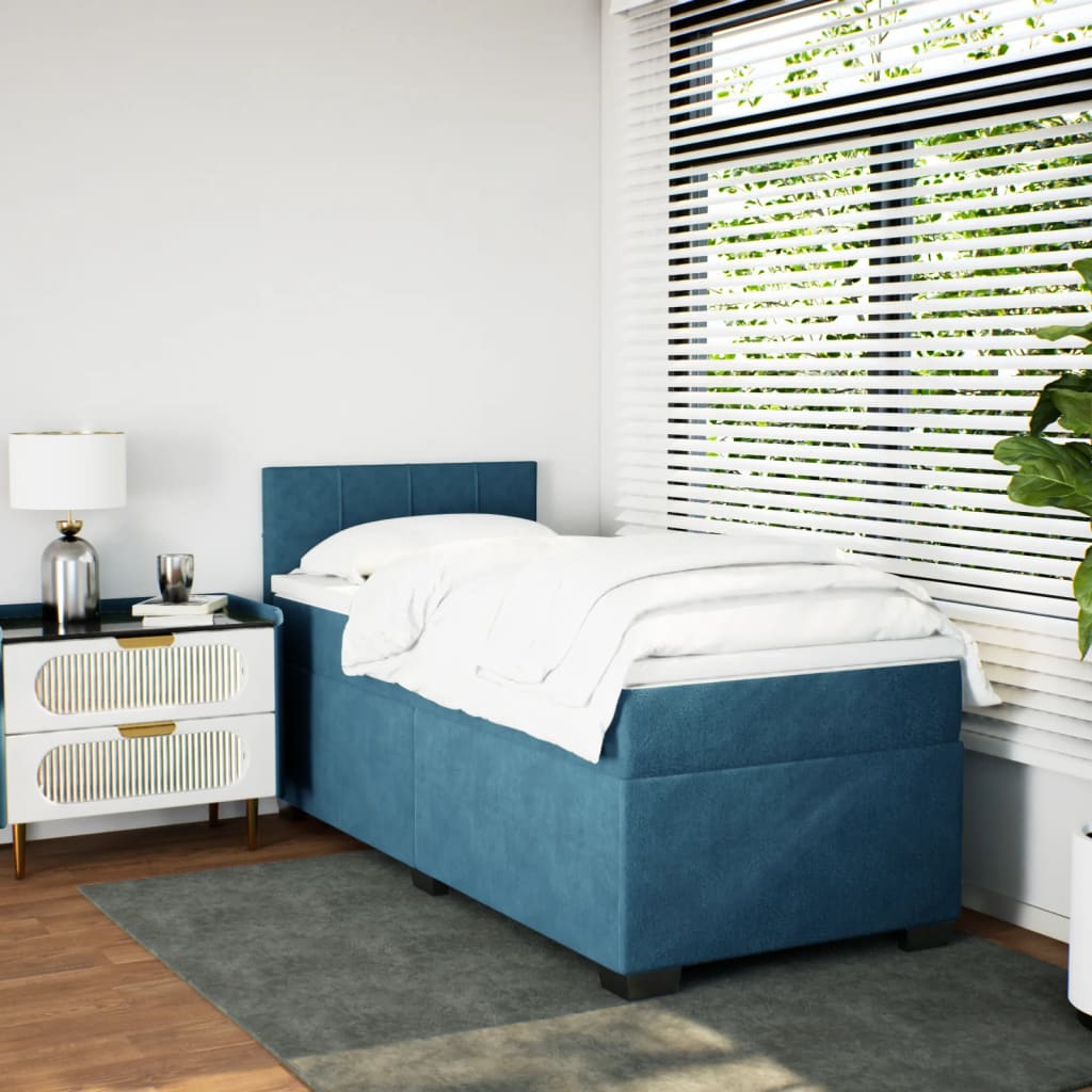 vidaXL Κρεβάτι Boxspring με Στρώμα Μπλε 80 x 200 εκ. Βελούδινο