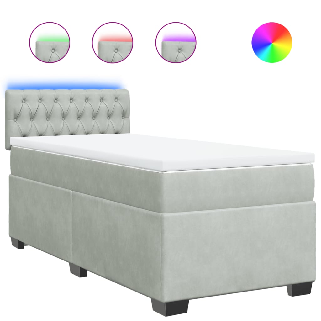 vidaXL Κρεβάτι Boxspring με Στρώμα Ανοιχτό Γκρι 80x200 εκ. Βελούδινο