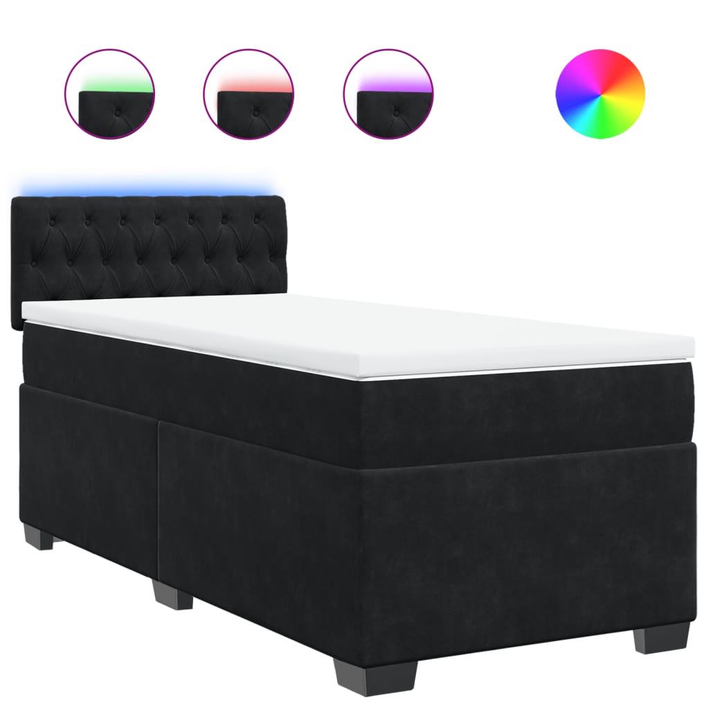 vidaXL Κρεβάτι Boxspring με Στρώμα Μαύρο 80 x 200 εκ. Βελούδινο