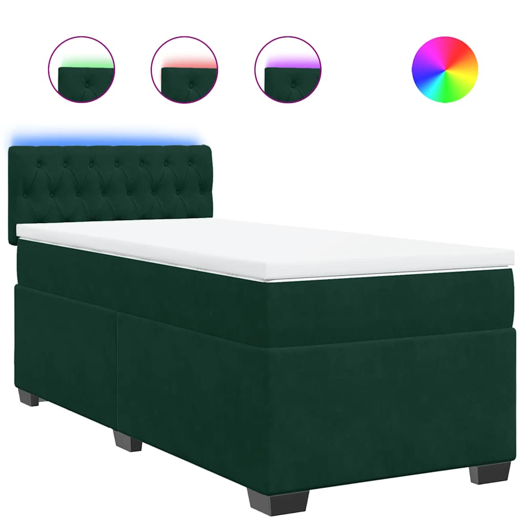 vidaXL Κρεβάτι Boxspring με Στρώμα Σκούρο Πράσινο 80x200 εκ. Βελούδινο