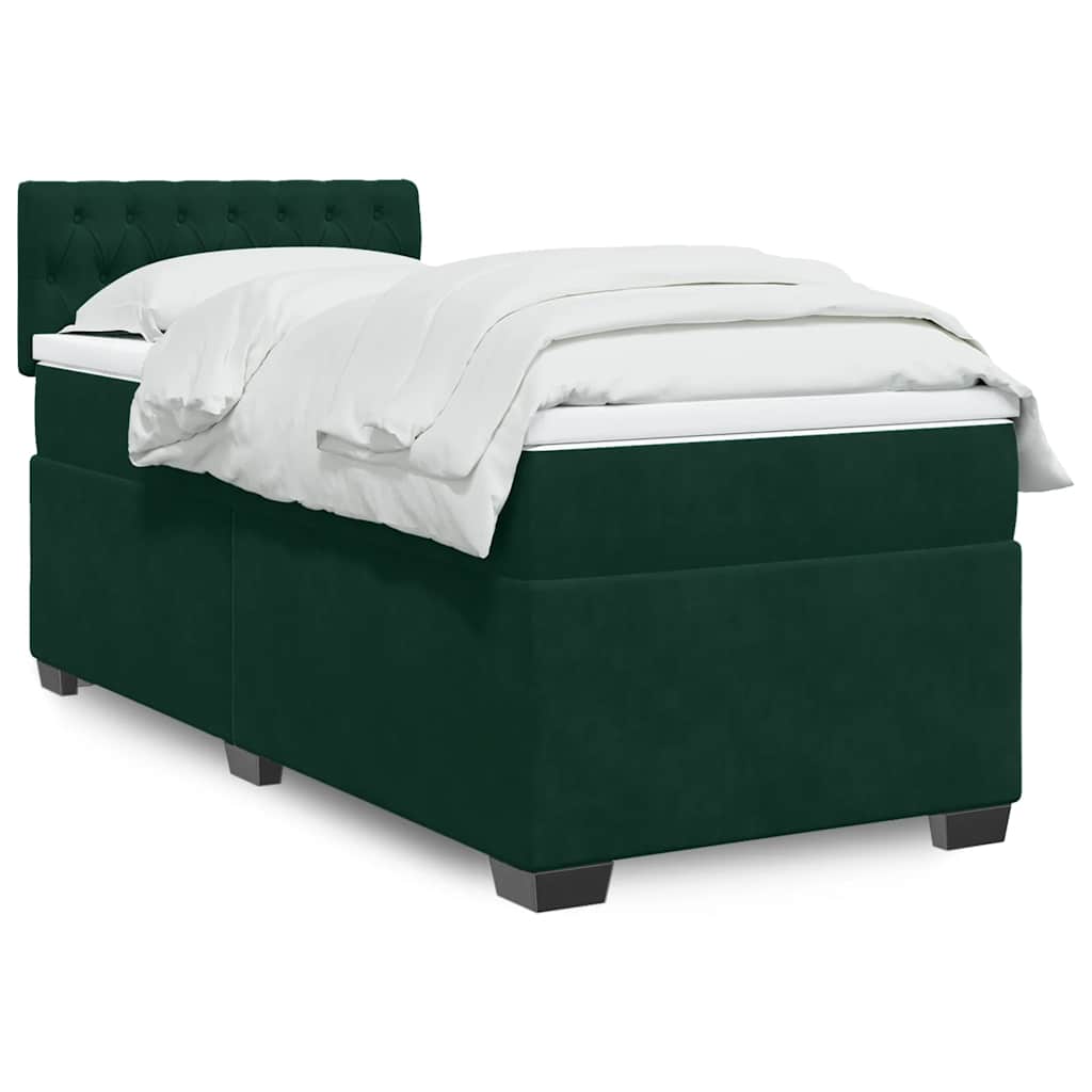 vidaXL Κρεβάτι Boxspring με Στρώμα Σκούρο Πράσινο 80x200 εκ. Βελούδινο