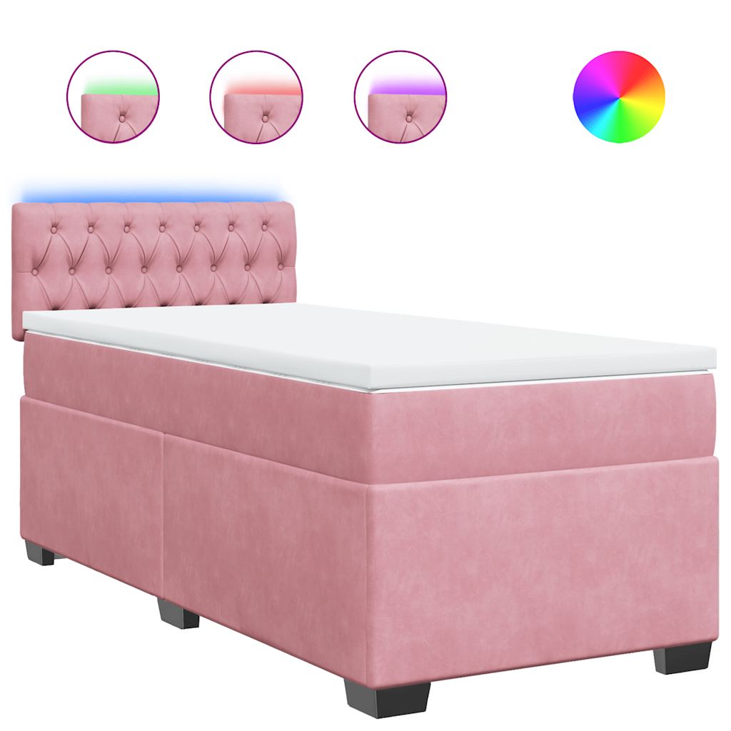 vidaXL Κρεβάτι Boxspring με Στρώμα Ροζ 80 x 200 εκ. Βελούδινο