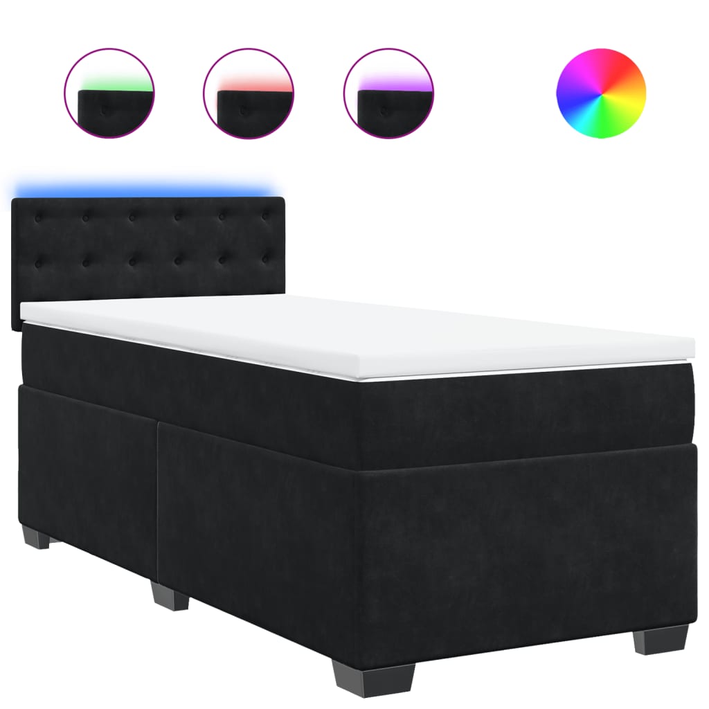 vidaXL Κρεβάτι Boxspring με Στρώμα Μαύρο 80 x 200 εκ. Βελούδινο