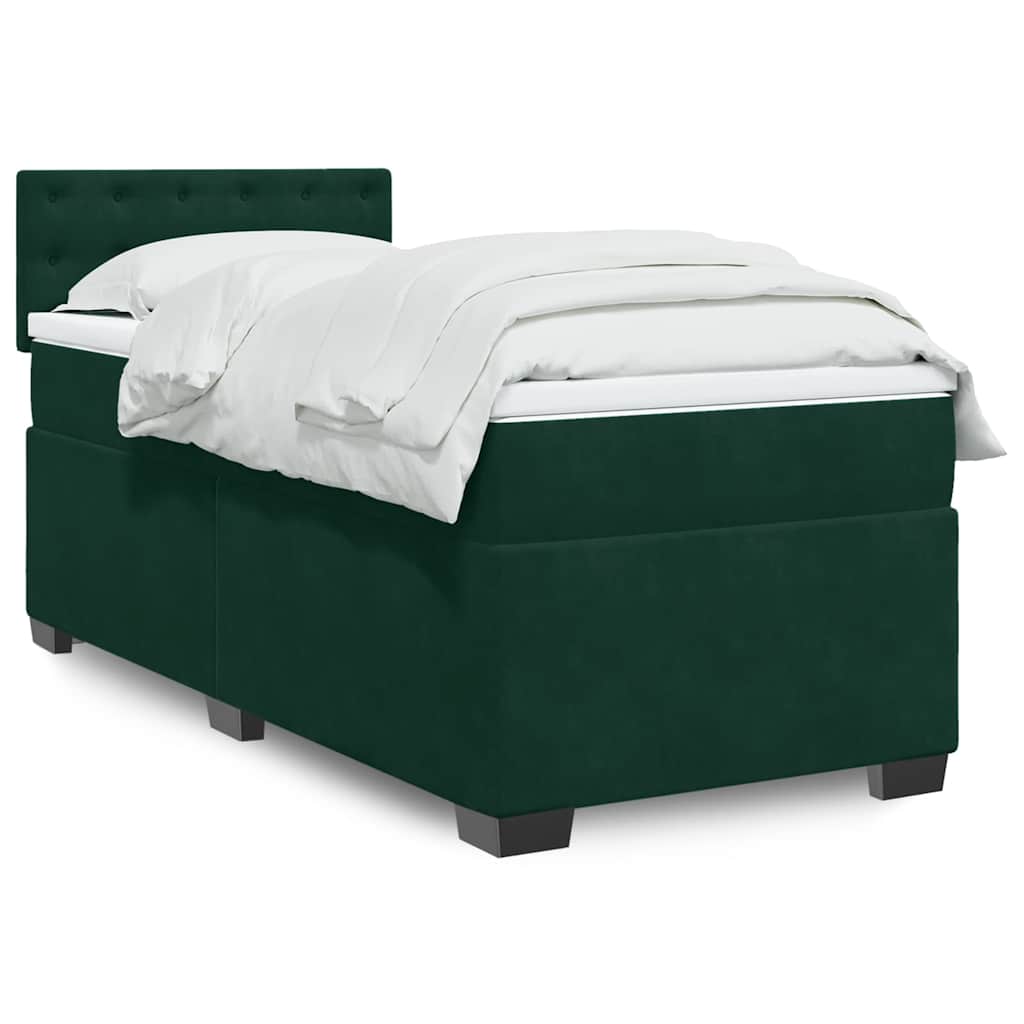 vidaXL Κρεβάτι Boxspring με Στρώμα Σκούρο Πράσινο 80x200 εκ. Βελούδινο