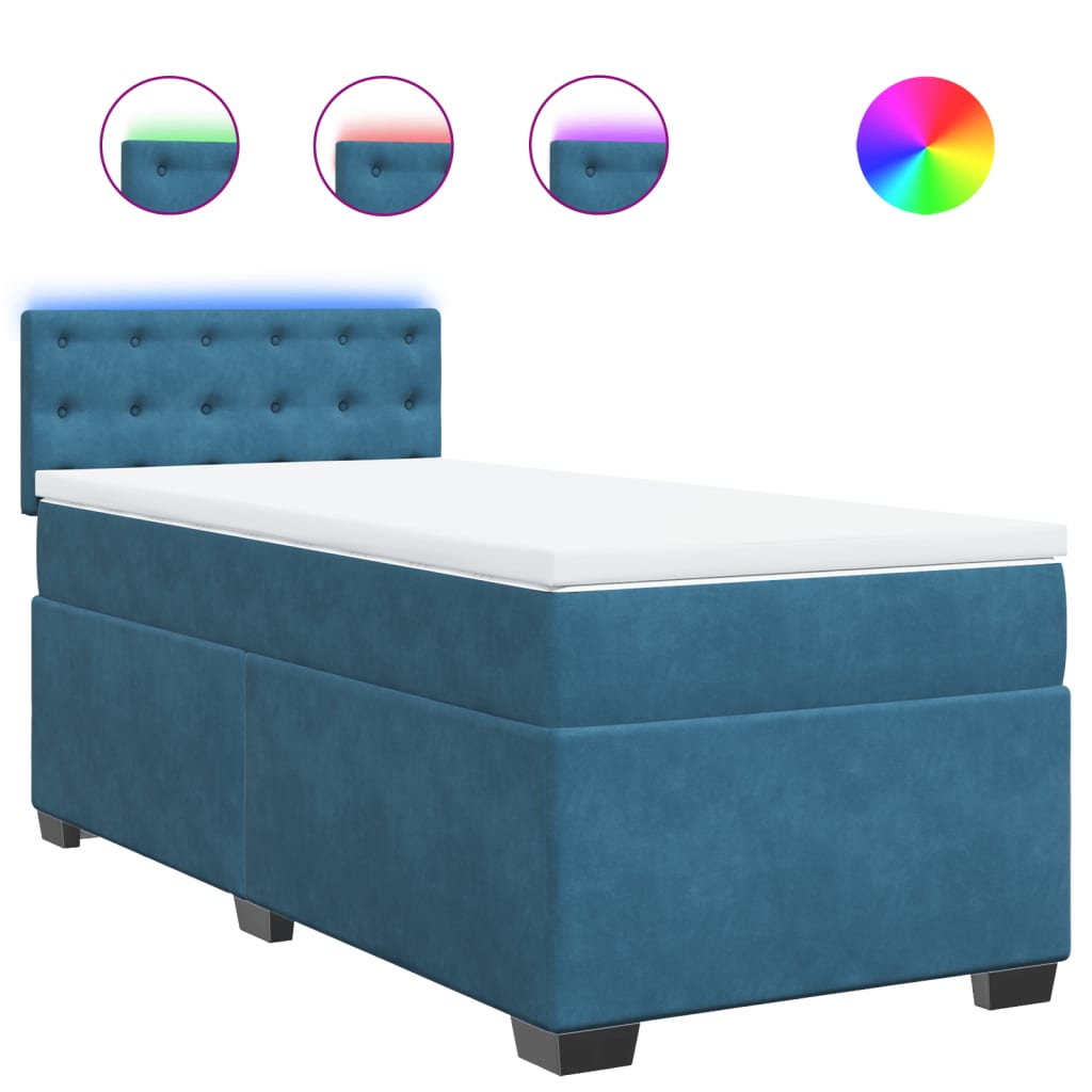 vidaXL Κρεβάτι Boxspring με Στρώμα Μπλε 80 x 200 εκ. Βελούδινο