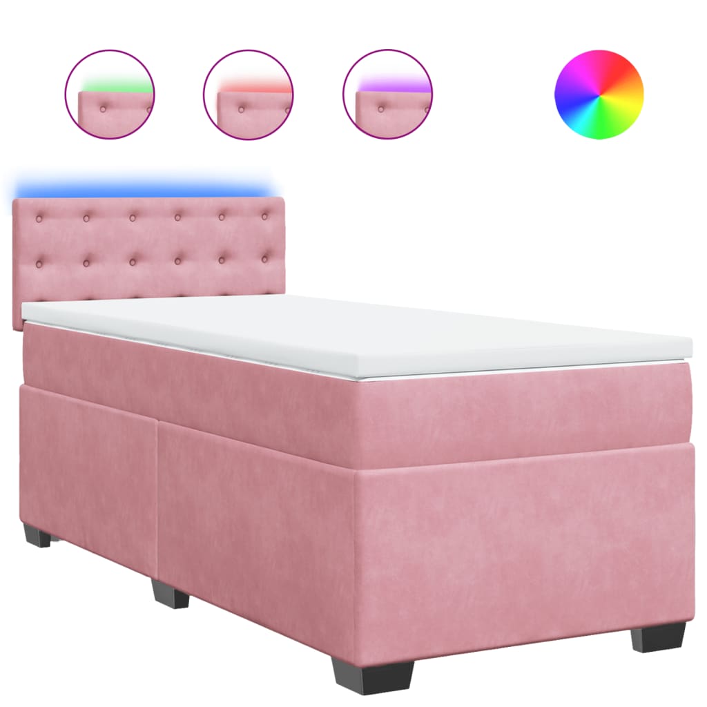 vidaXL Κρεβάτι Boxspring με Στρώμα Ροζ 80 x 200 εκ. Βελούδινο