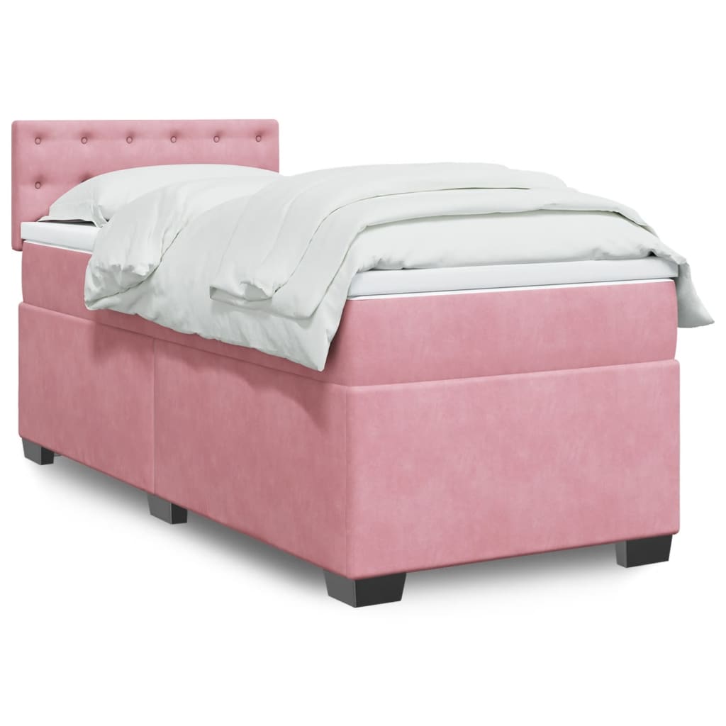 vidaXL Κρεβάτι Boxspring με Στρώμα Ροζ 80 x 200 εκ. Βελούδινο