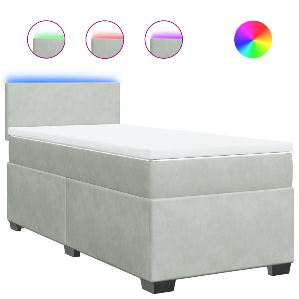 vidaXL Κρεβάτι Boxspring με Στρώμα Ανοιχτό Γκρι 90x190 εκ. Βελούδινο