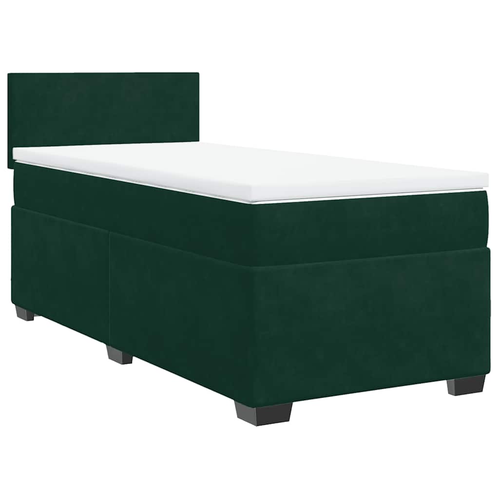 vidaXL Κρεβάτι Boxspring με Στρώμα Σκούρο Πράσινο 90x190 εκ. Βελούδινο