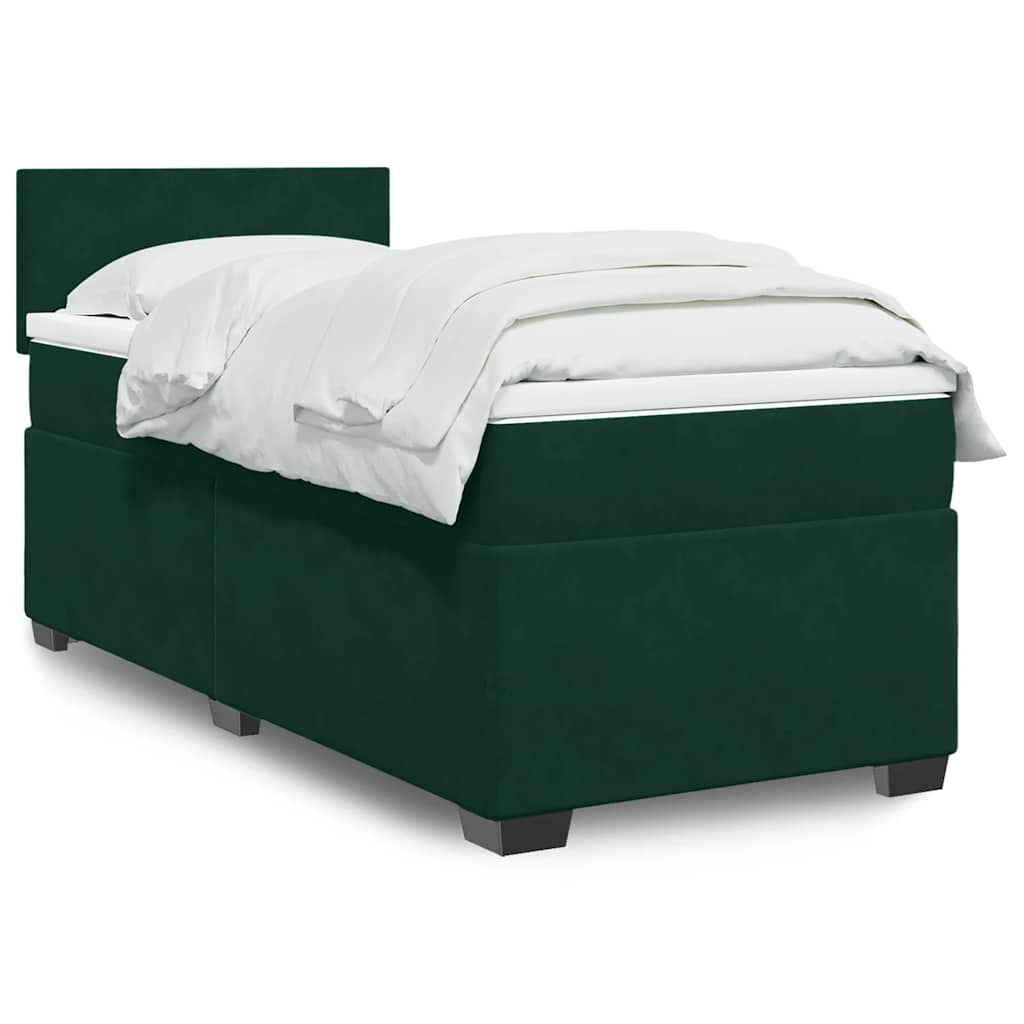 vidaXL Κρεβάτι Boxspring με Στρώμα Σκούρο Πράσινο 90x190 εκ. Βελούδινο