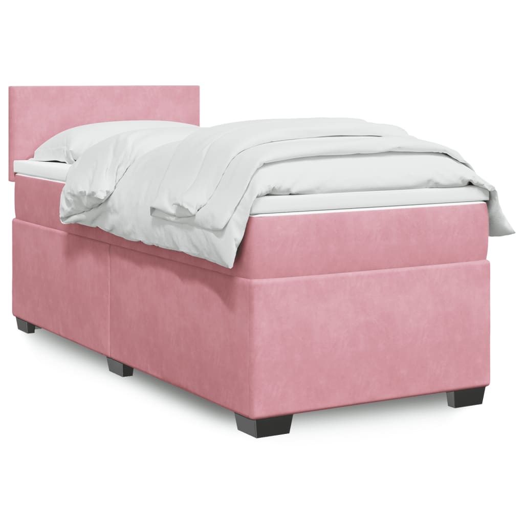 vidaXL Κρεβάτι Boxspring με Στρώμα Ροζ 90x190 εκ. Βελούδινο