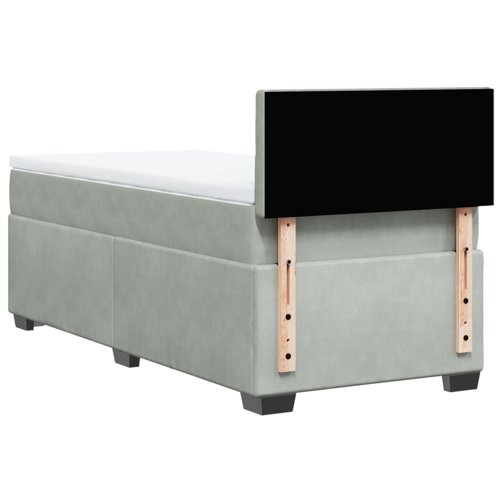 vidaXL Κρεβάτι Boxspring με Στρώμα Ανοιχτό Γκρι 90x190 εκ. Βελούδινο