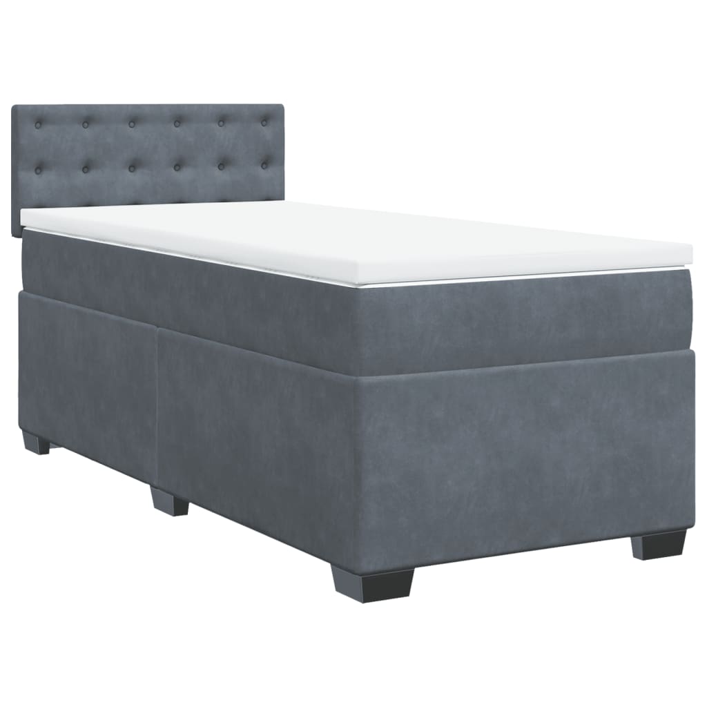 vidaXL Κρεβάτι Boxspring με Στρώμα Σκούρο Γκρι 90x190 εκ. Βελούδινο
