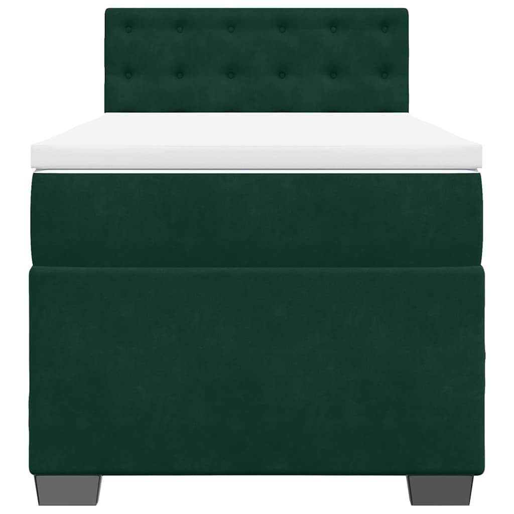 vidaXL Κρεβάτι Boxspring με Στρώμα Σκούρο Πράσινο 90x190 εκ. Βελούδινο
