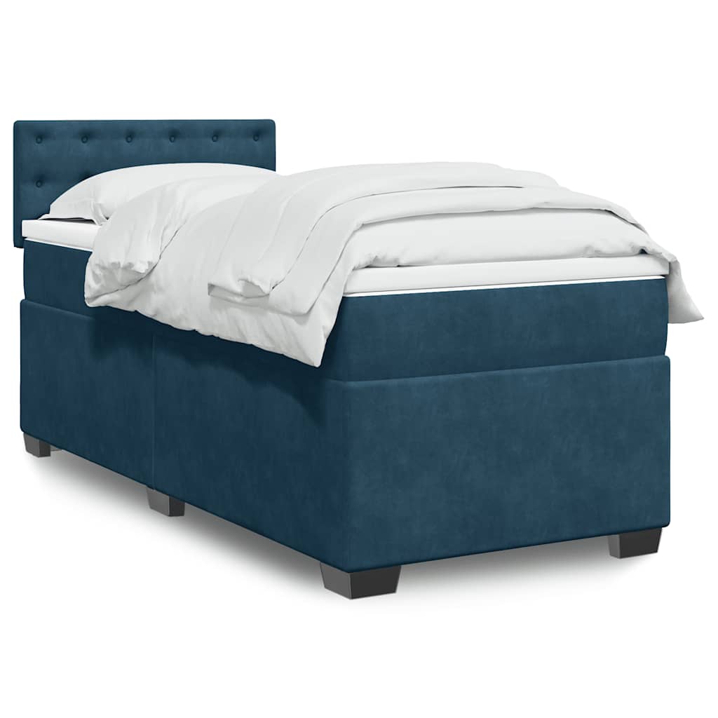 vidaXL Κρεβάτι Boxspring με Στρώμα Μπλε 90x190 εκ. Βελούδινο