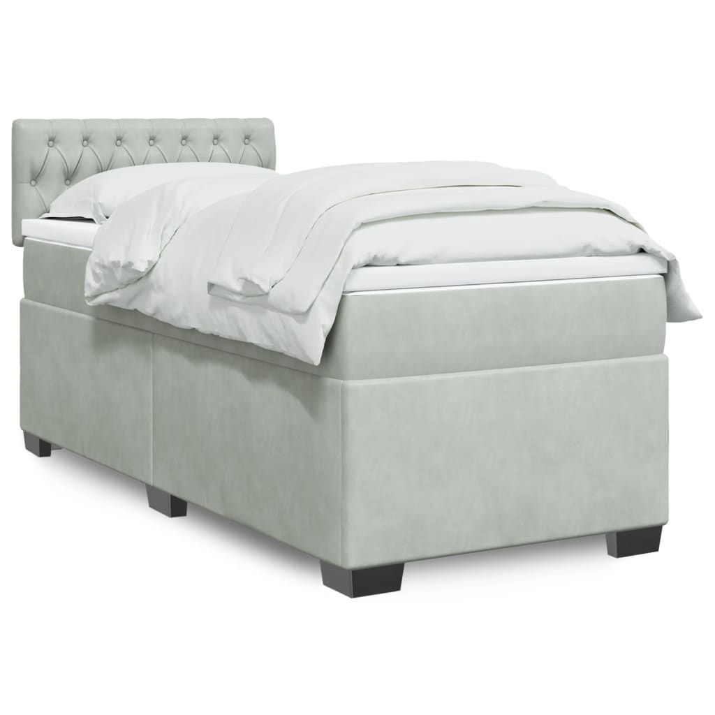 vidaXL Κρεβάτι Boxspring με Στρώμα Ανοιχτό Γκρι 90x190 εκ. Βελούδινο