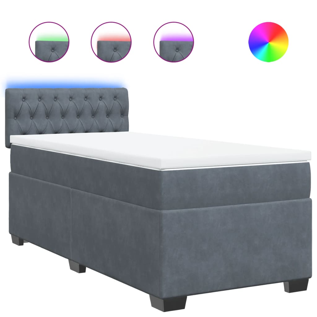 vidaXL Κρεβάτι Boxspring με Στρώμα Σκούρο Γκρι 90x190 εκ. Βελούδινο