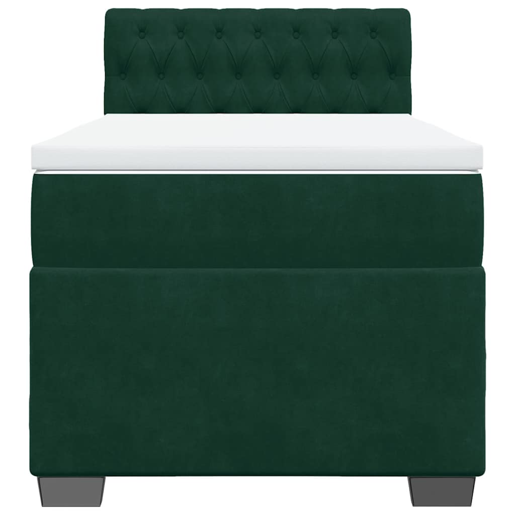 vidaXL Κρεβάτι Boxspring με Στρώμα Σκούρο Πράσινο 90x190 εκ. Βελούδινο