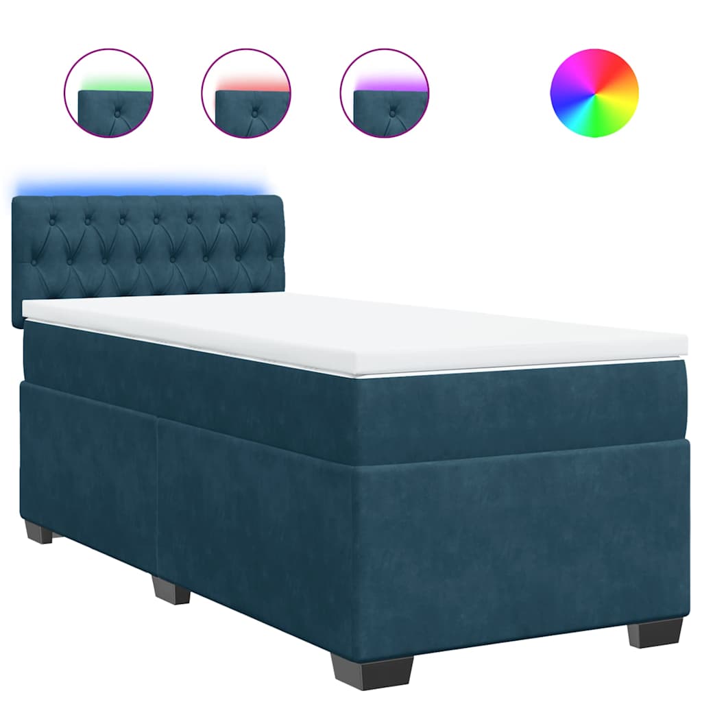 vidaXL Κρεβάτι Boxspring με Στρώμα Μπλε 90x190 εκ. Βελούδινο