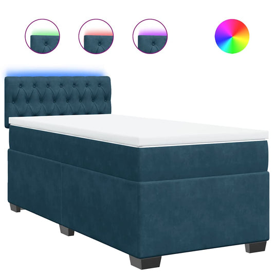 vidaXL Κρεβάτι Boxspring με Στρώμα Μπλε 90x190 εκ. Βελούδινο
