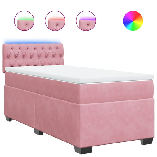 vidaXL Κρεβάτι Boxspring με Στρώμα Ροζ 90x190 εκ. Βελούδινο