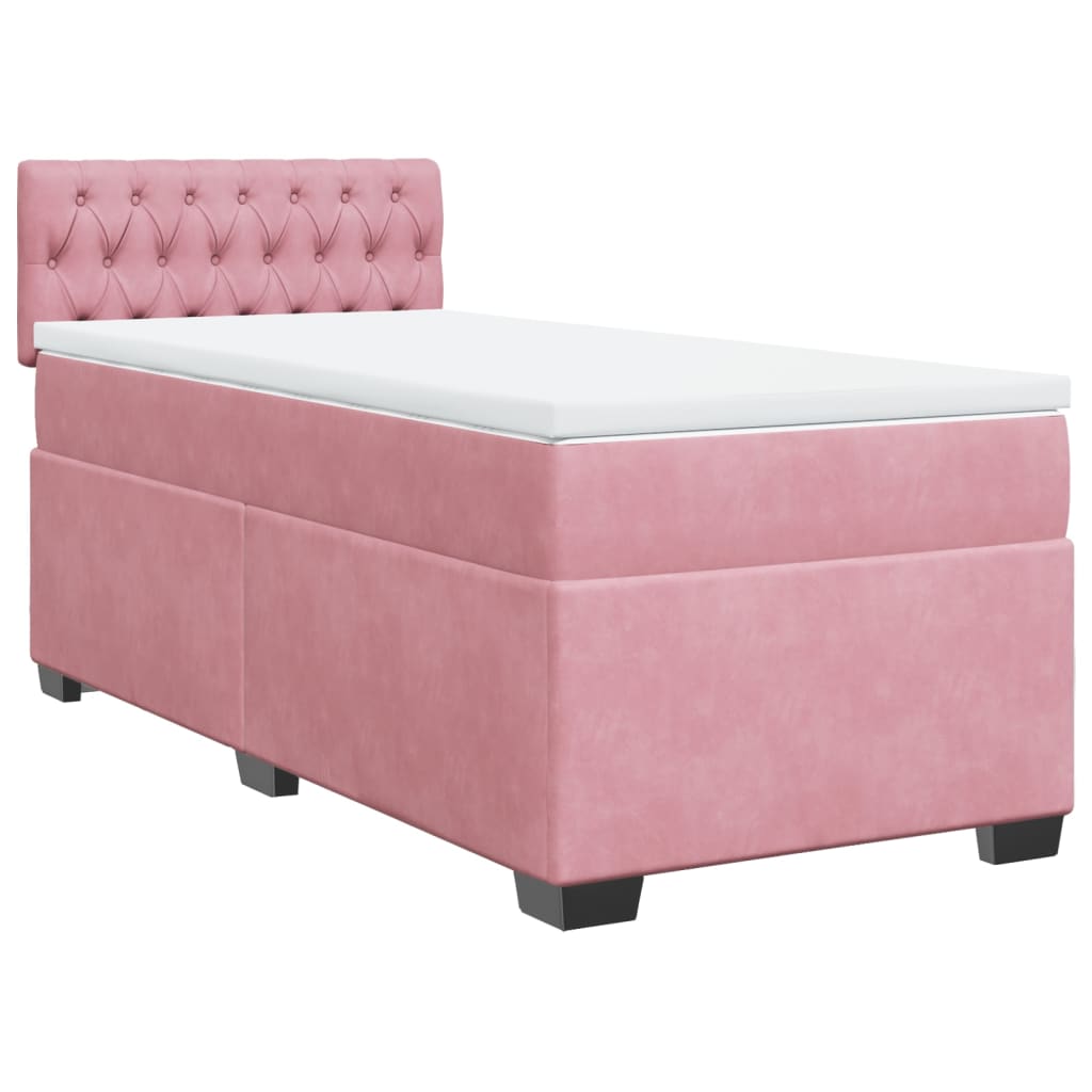 vidaXL Κρεβάτι Boxspring με Στρώμα Ροζ 90x190 εκ. Βελούδινο
