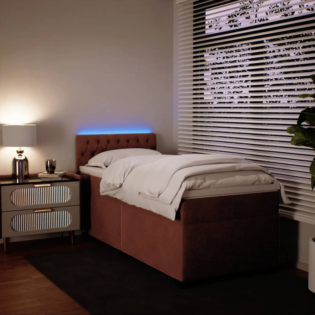 vidaXL Κρεβάτι Boxspring με Στρώμα Ροζ 90x190 εκ. Βελούδινο