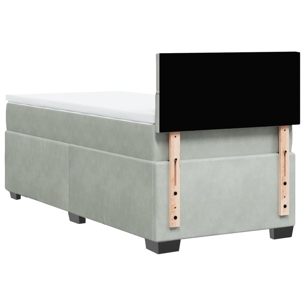 vidaXL Κρεβάτι Boxspring με Στρώμα Ανοιχτό Γκρι 90x190 εκ. Βελούδινο