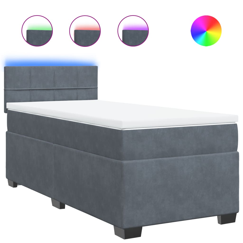 vidaXL Κρεβάτι Boxspring με Στρώμα Σκούρο Γκρι 90x190 εκ. Βελούδινο