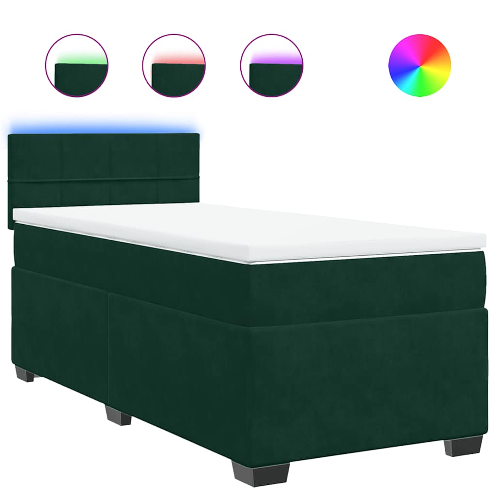 vidaXL Κρεβάτι Boxspring με Στρώμα Σκούρο Πράσινο 90x190 εκ. Βελούδινο