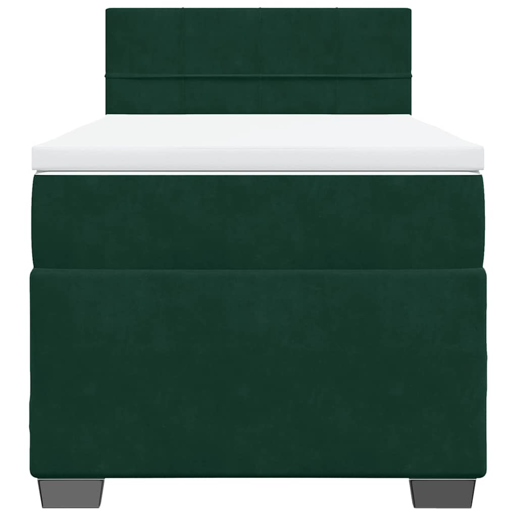 vidaXL Κρεβάτι Boxspring με Στρώμα Σκούρο Πράσινο 90x190 εκ. Βελούδινο