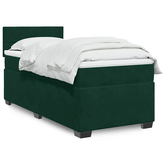 vidaXL Κρεβάτι Boxspring με Στρώμα Σκούρο Πράσινο 90x190 εκ. Βελούδινο