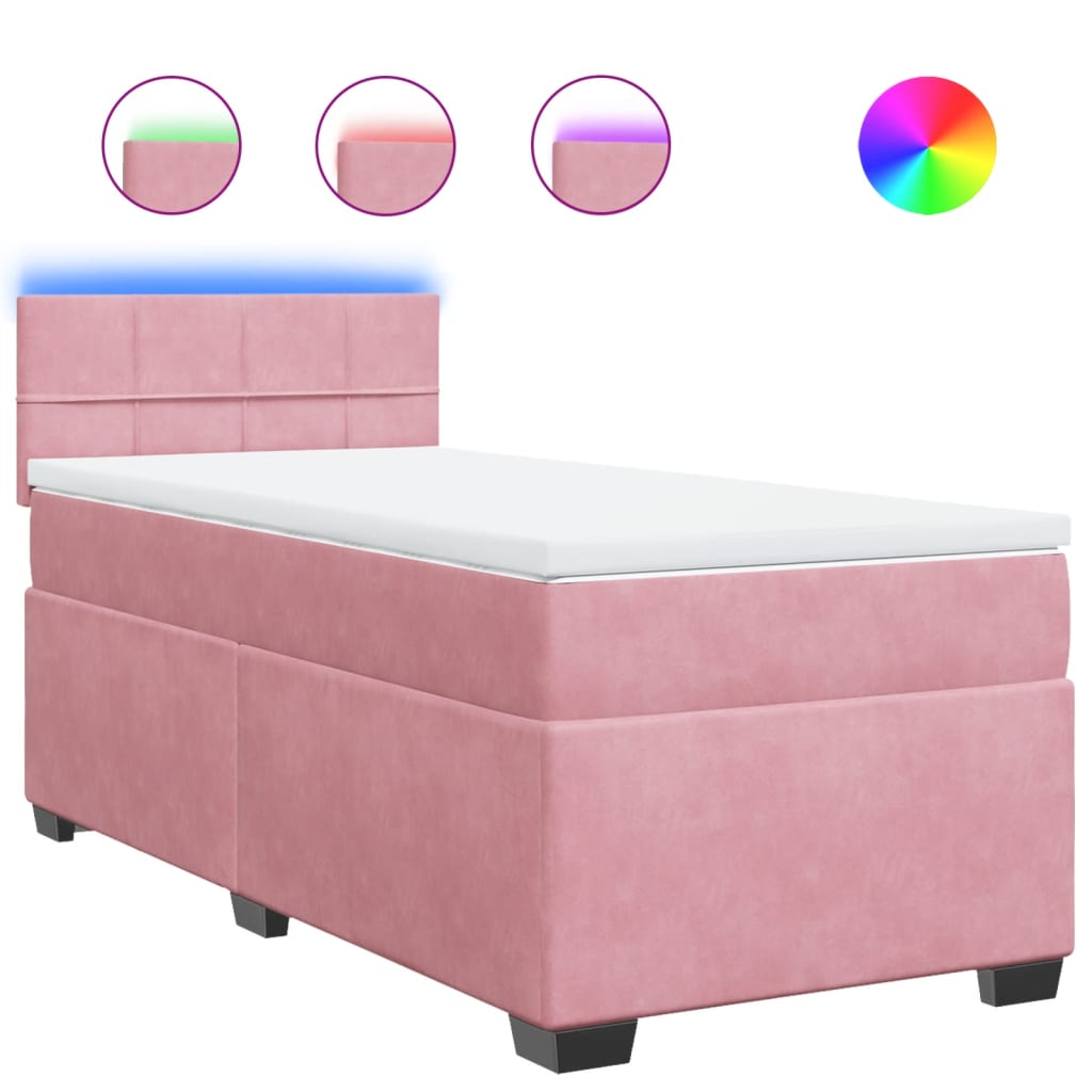 vidaXL Κρεβάτι Boxspring με Στρώμα Ροζ 90x190 εκ. Βελούδινο