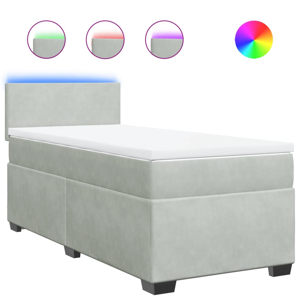 vidaXL Κρεβάτι Boxspring με Στρώμα Ανοιχτό Γκρι 90x200 εκ. Βελούδινο
