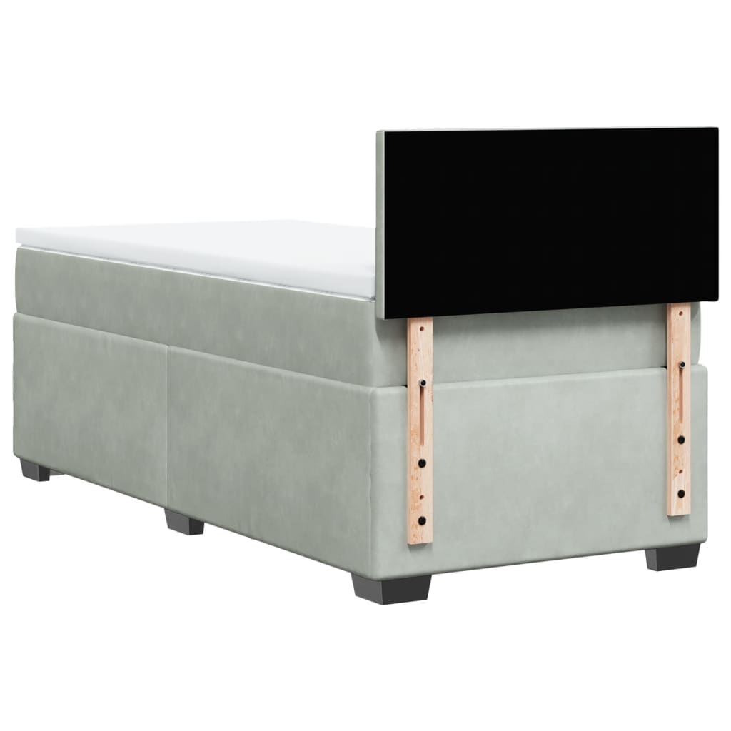 vidaXL Κρεβάτι Boxspring με Στρώμα Ανοιχτό Γκρι 90x200 εκ. Βελούδινο