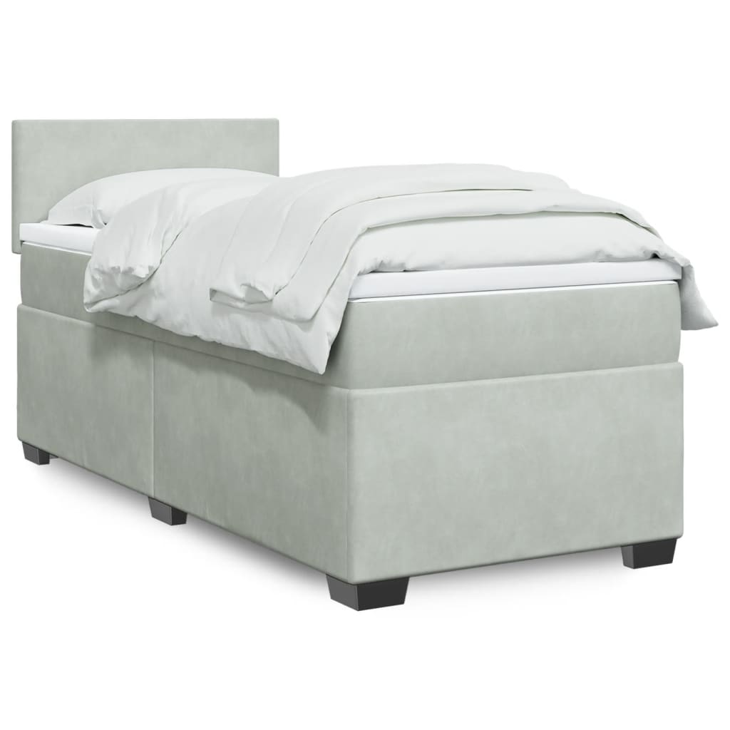 vidaXL Κρεβάτι Boxspring με Στρώμα Ανοιχτό Γκρι 90x200 εκ. Βελούδινο