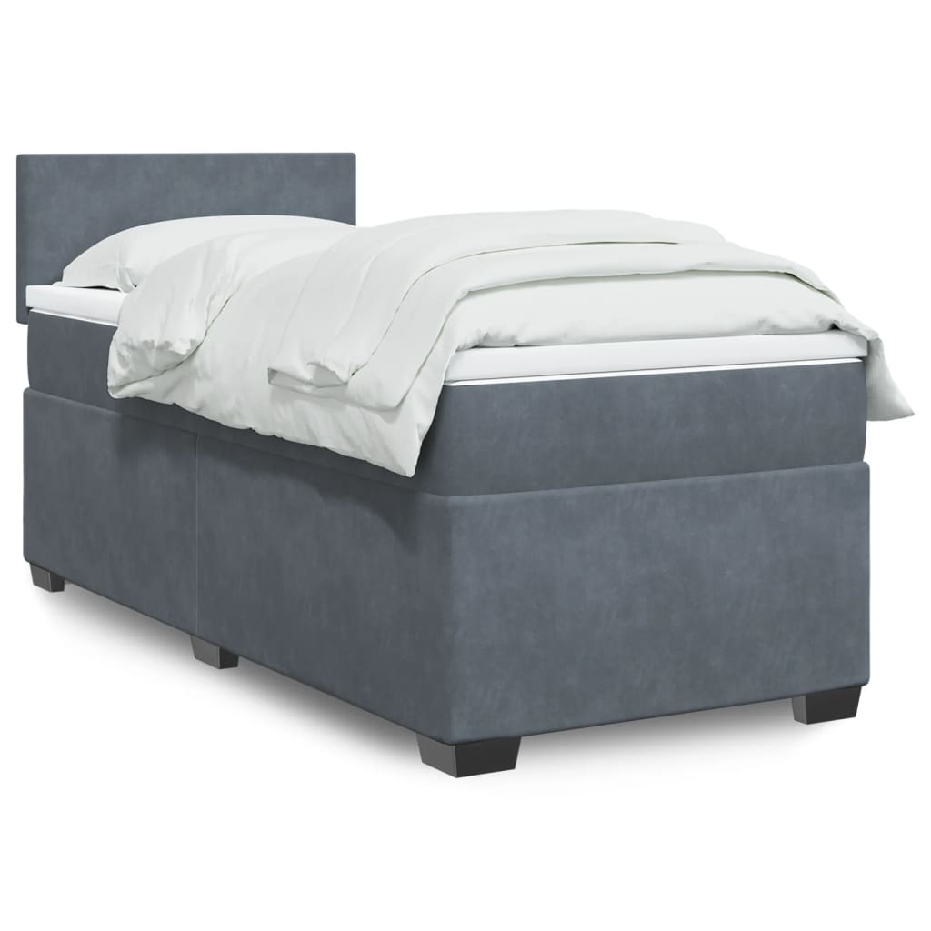 vidaXL Κρεβάτι Boxspring με Στρώμα Σκούρο Γκρι 90x200 εκ. Βελούδινο