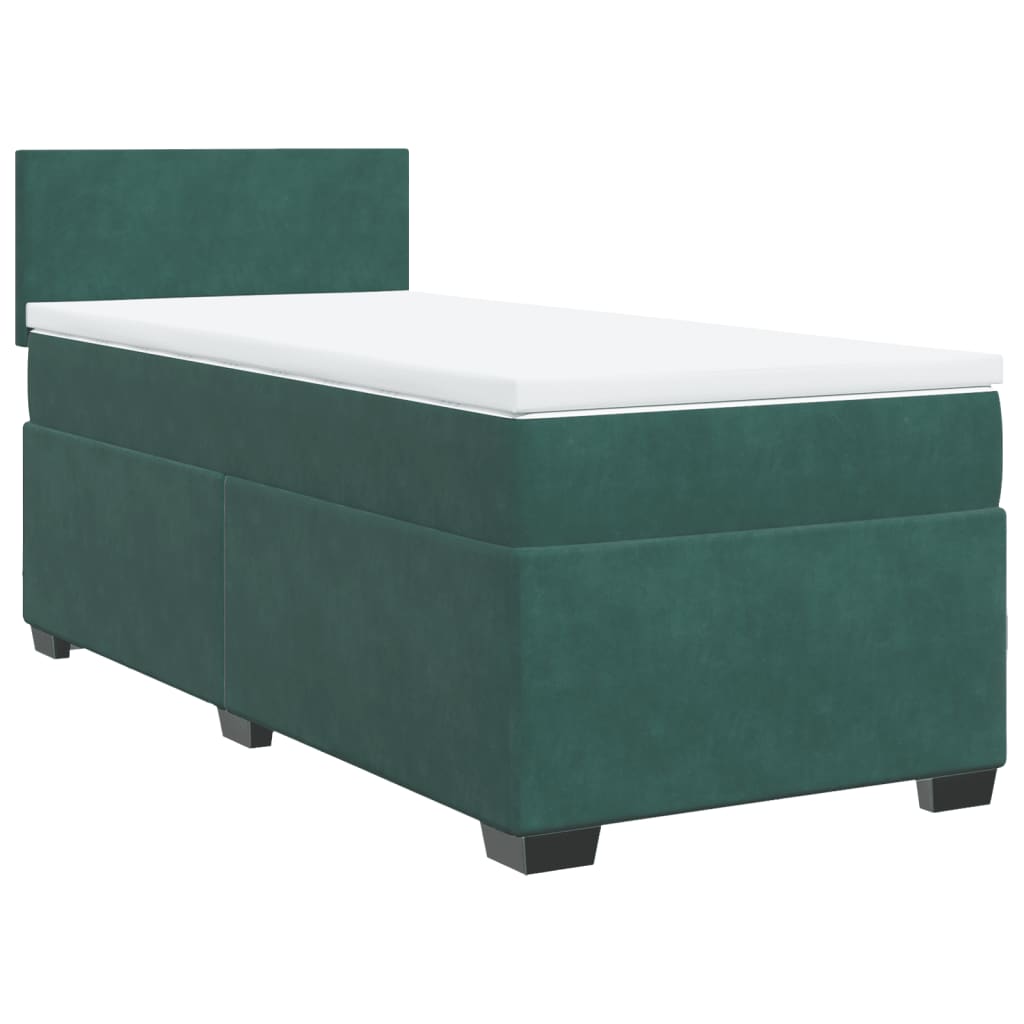vidaXL Κρεβάτι Boxspring με Στρώμα Σκούρο Πράσινο 90x200 εκ. Βελούδινο