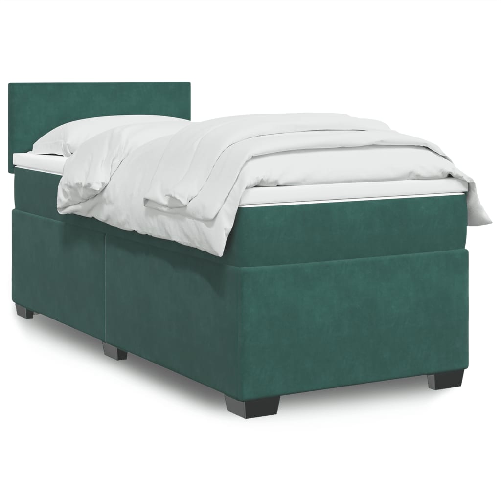 vidaXL Κρεβάτι Boxspring με Στρώμα Σκούρο Πράσινο 90x200 εκ. Βελούδινο