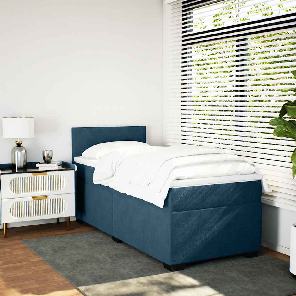 vidaXL Κρεβάτι Boxspring με Στρώμα Μπλε 90x200 εκ. Βελούδινο